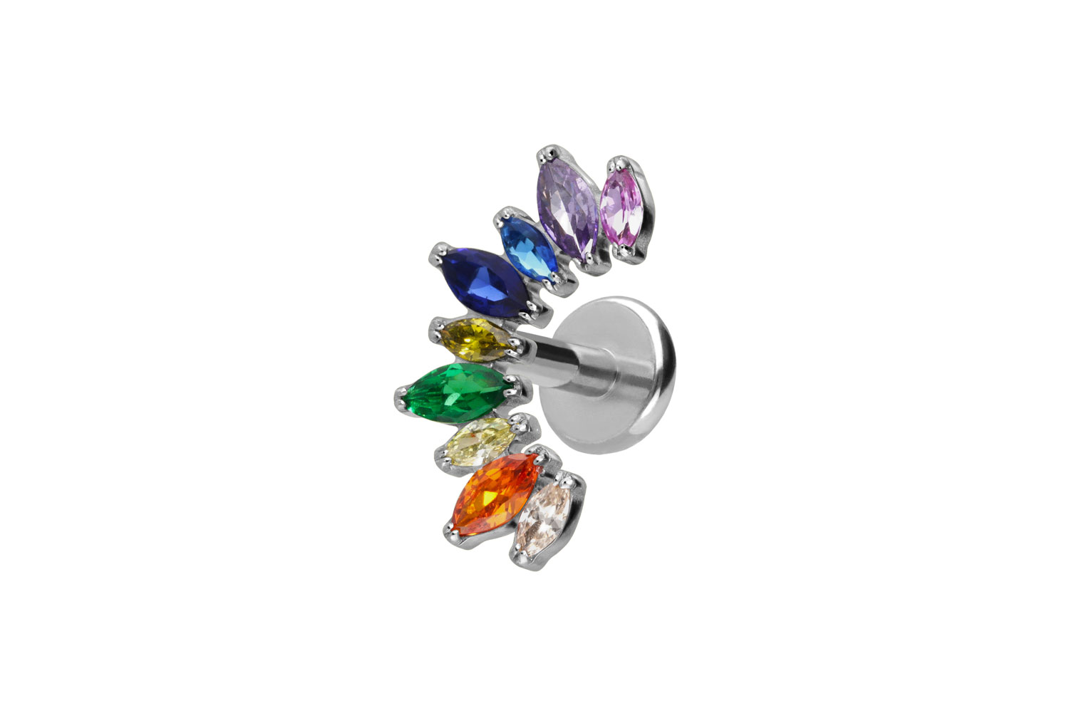 Titan Labret Piercing mit Push Fit BUNTER KRISTALLBOGEN
